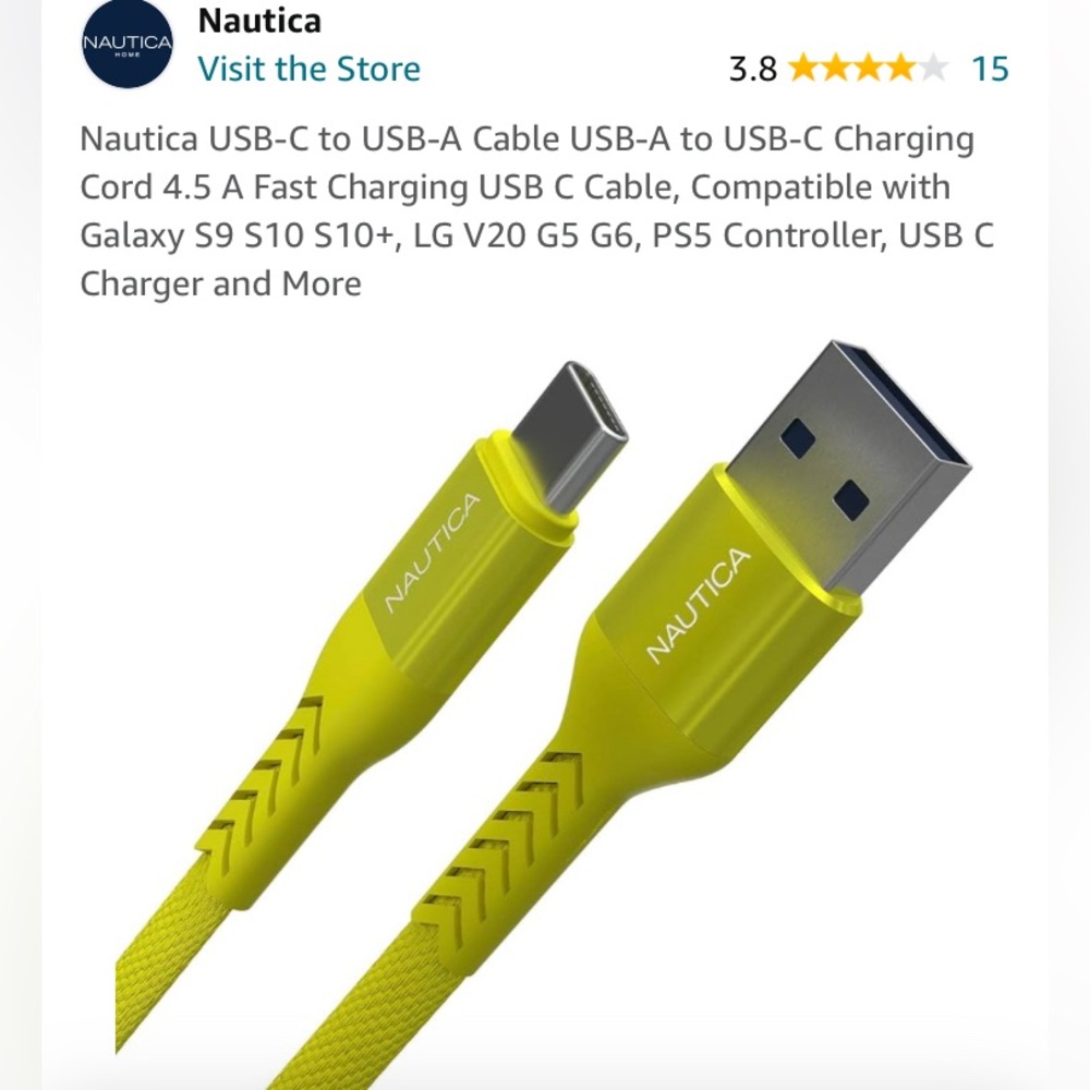 NWT Nautica USB-C to USB-A 7ft cable